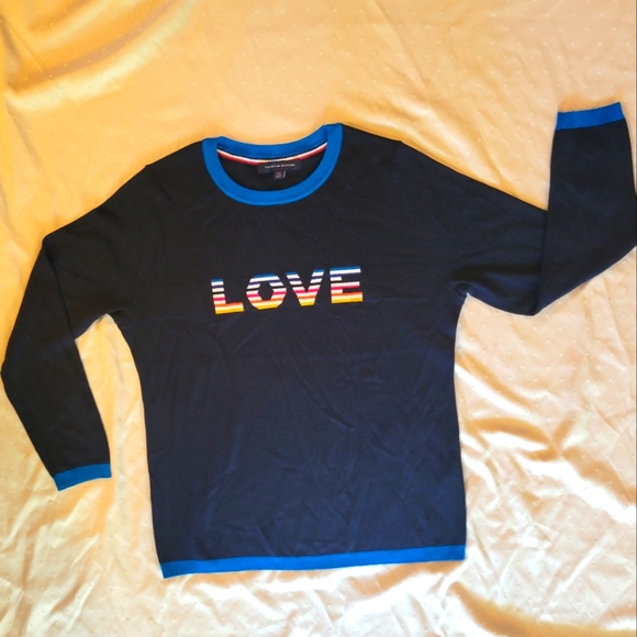 Rainbow LOVE Ringer Sweater - L - Picture 5 of 16